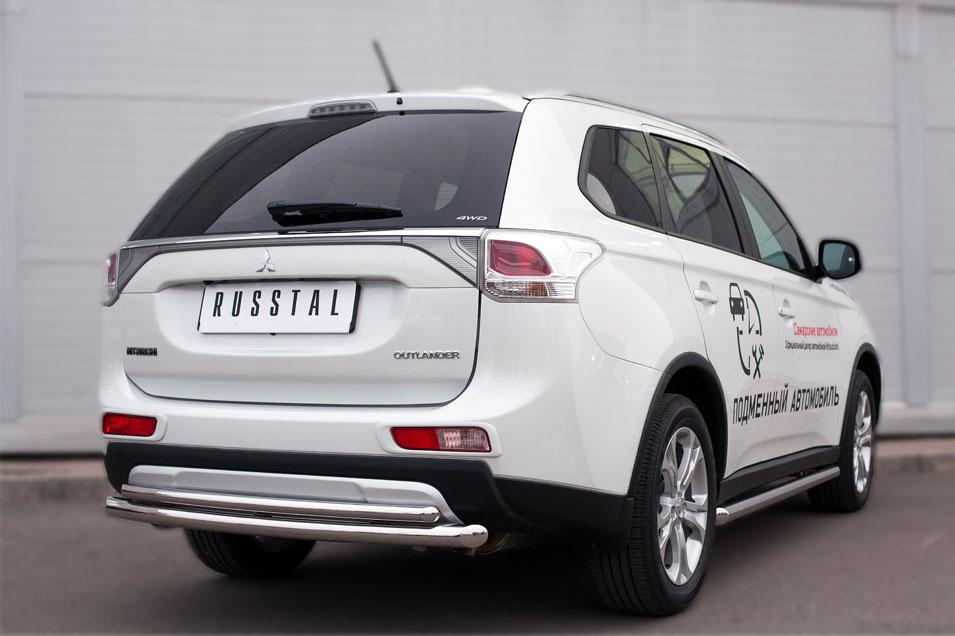 Защита заднего бампера d57/42 для Mitsubishi Outlander 2014, Русталь MORZ-001905, Slitkoff