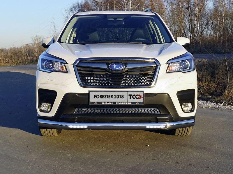 Защита передняя нижняя (овальная с ДХО) 75х42 мм для автомобиля Subaru Forester (S5) 2018-, TCC Тюнинг SUBFOR18-21