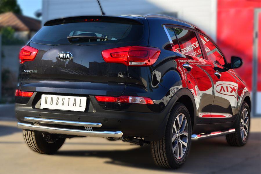 Защита заднего бампера d57/42 дуги для KIA Sportage 2010-2015, Slitkoff KSGZ-001679