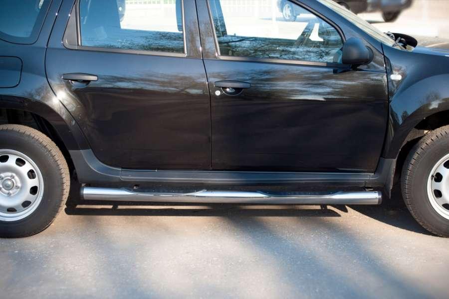 Пороги труба d76 с накладками вариант 2 для Renault Duster 4x2, Slitkoff RD2T-0004392