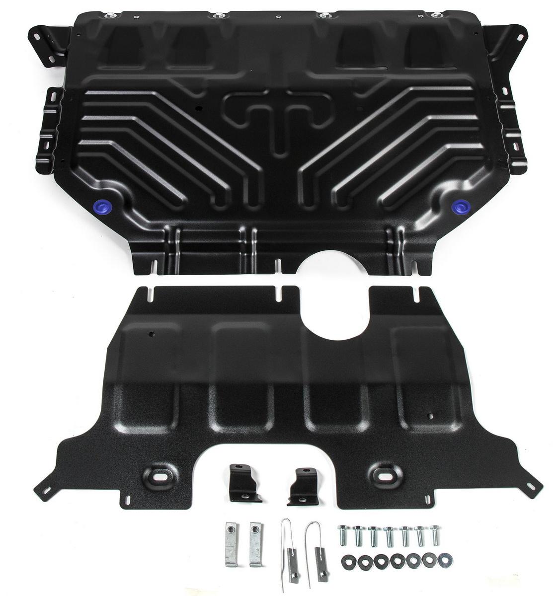 Защита картера и КПП Rival для Volkswagen Teramont 2017-2020 2021-н.в., сталь 1.8 мм, 2 части , с крепежом, штампованная, 111.5861.2