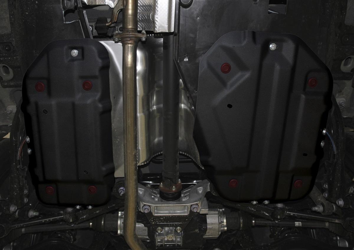 Защита топливного бака АвтоБроня для Toyota RAV4 XA50 (V - 2.0; 2.5) 2019-н.в., штампованная, сталь 1.5 мм, 2 части, с крепежом, 111.09535.1