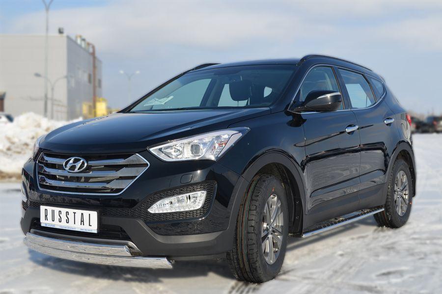 Защита переднего бампера d75х42/75х42 овал для Hyundai Santa Fe 2012, Slitkoff HSFZ-001217