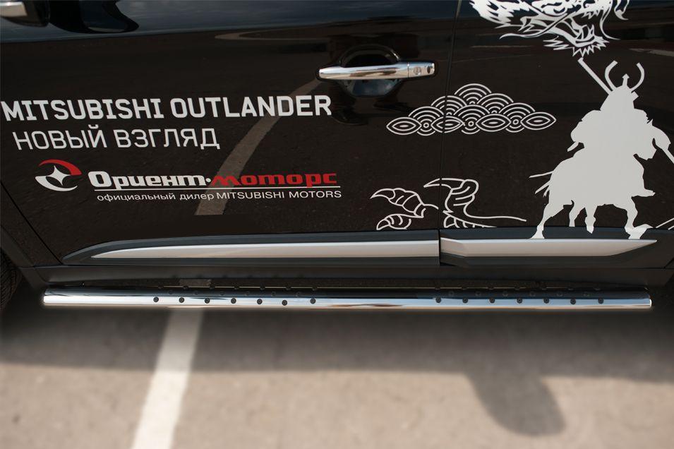 Пороги труба d75х42 овал с проступью для Mitsubishi Outlander 2015, Руссталь MOO-002109