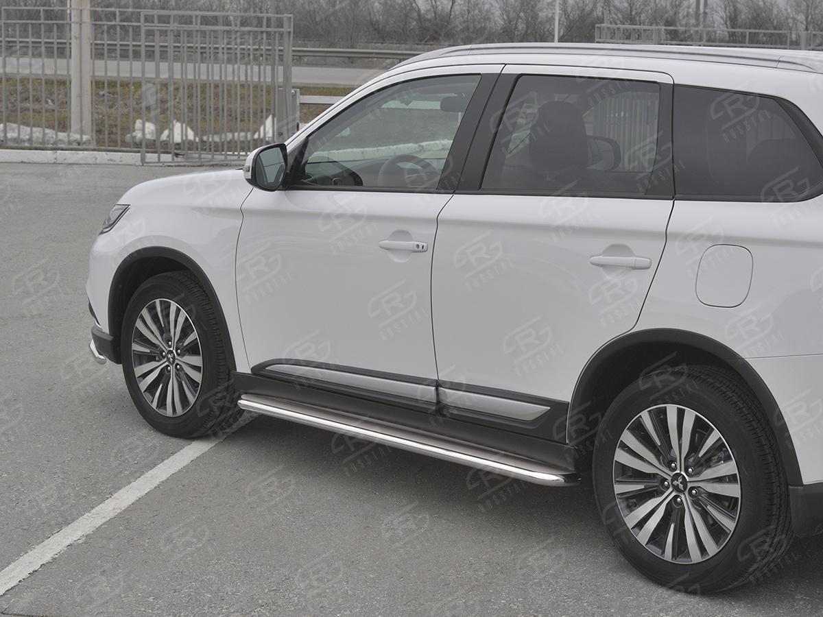 Пороги труба  d42 с листом(Лист нерж, проф. нерж) (вариант 3) MOL-0032073 для автомобиля MITSUBISHI Outlander 2018-, Slitkoff