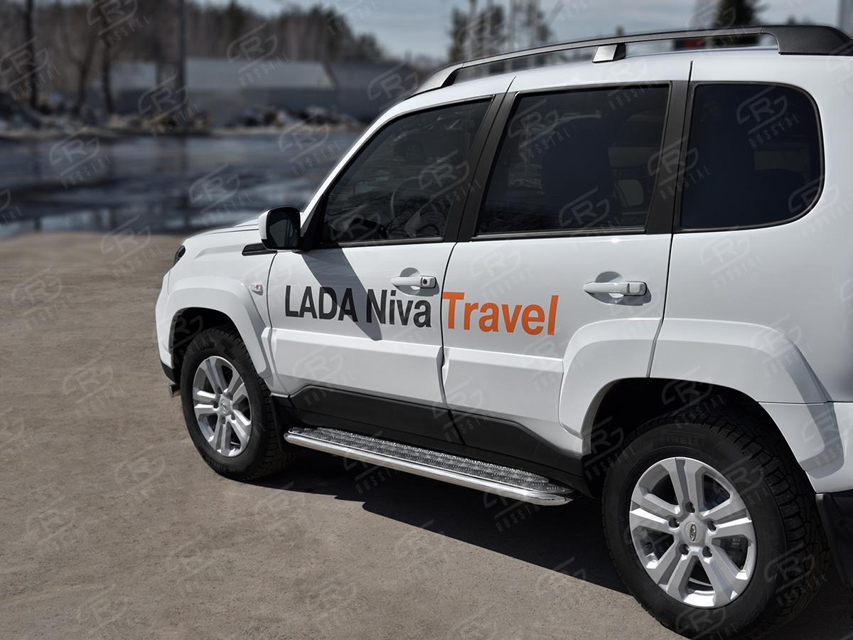 LADA NIVA TRAVEL 2021- Пороги труба d42 с листом (Лист алюм, проф.сталь) (вариант 2) LNTL-0035622