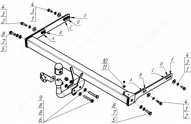 Фаркоп Volkswagen Tiguan  2017-2023, тип шара A, MOTODOR, арт. V101A
