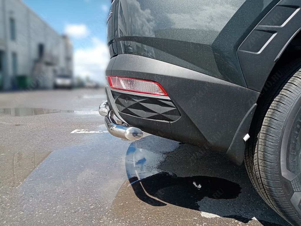 Защита заднего бампера двойная d-60+43 для автомобиля Hyundai Tucson 2021-наст.вр. арт. HNT21_3.1, 
Технотек