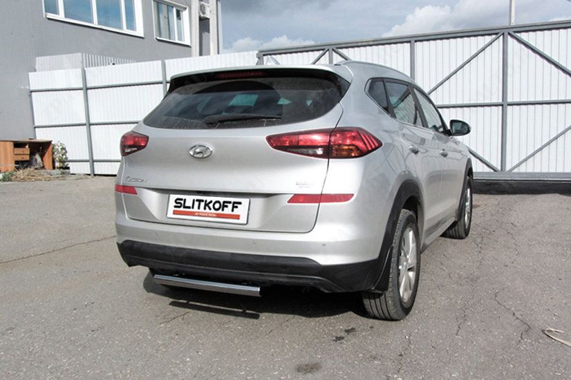 Защита заднего бампера d57 короткая Hyundai Tucson Turbo (2018-2021) , Slitkoff, арт. HT18T007