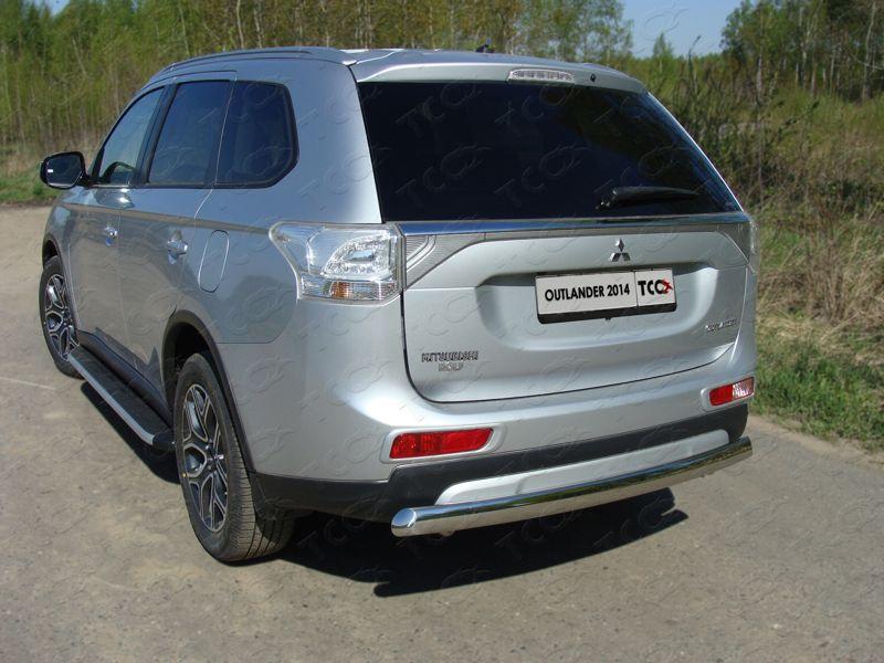 Защита задняя (центральная овал) 75х42 мм для автомобиля Mitsubishi Outlander 2014-2015, TCC Тюнинг MITOUT14-11