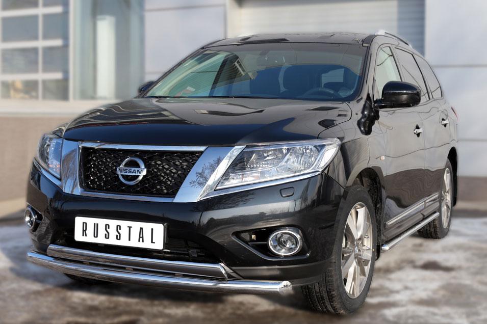 Защита переднего бампера d76/75х42 для Nissan Pathfinder 2014, Slitkoff NPZ-002019