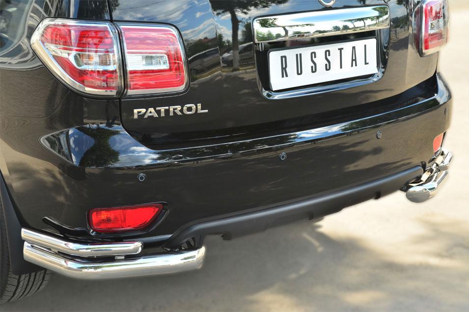 Защита заднего бампера уголки d76/42 для Nissan Patrol 2014, Руссталь, PATZ-001739