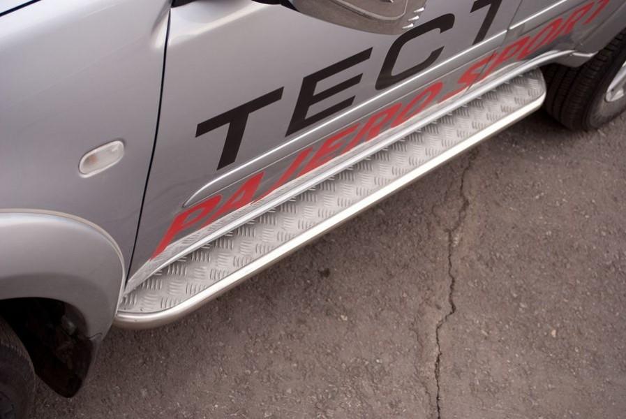 Пороги труба d42 с листом для Mitsubishi Pajero Sport 2010, Slitkoff PSL-000928