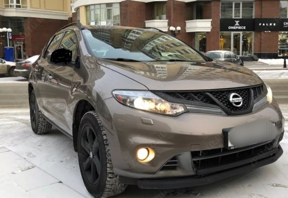 Защита переднего бампера d57+d42 двойная черная Nissan Murano (2010-2015) , Slitkoff, арт. NIM11002B