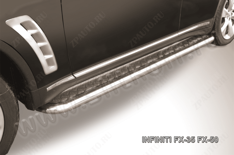 Защита порогов d57 с листом Infiniti FX-35 FX-50 (2008-2012) Black Edition, Slitkoff, арт. IN.FX008BE