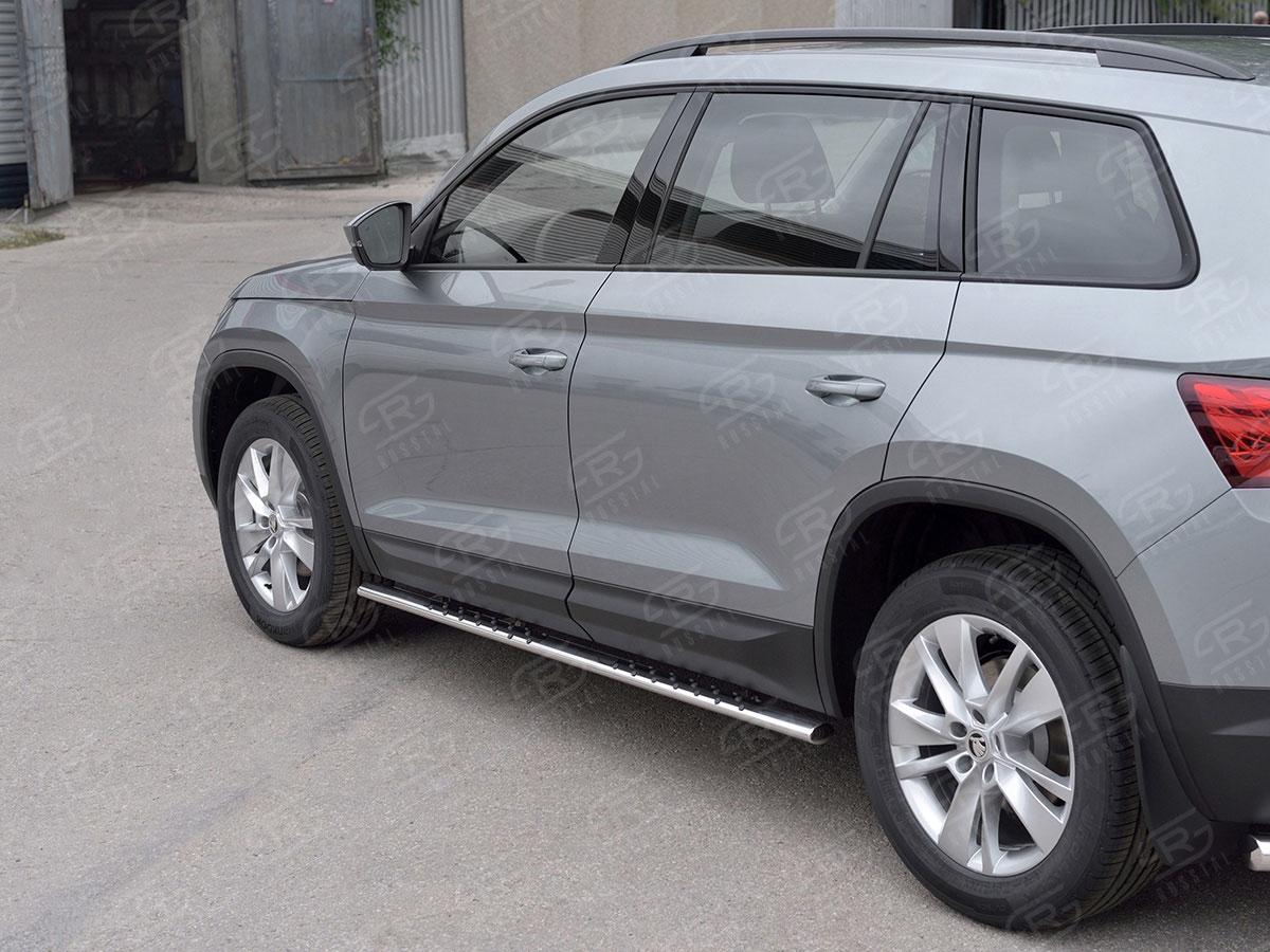 Пороги труба d75х42 овал с проступью на Skoda Kodiaq, Slitkoff SKKO-002772