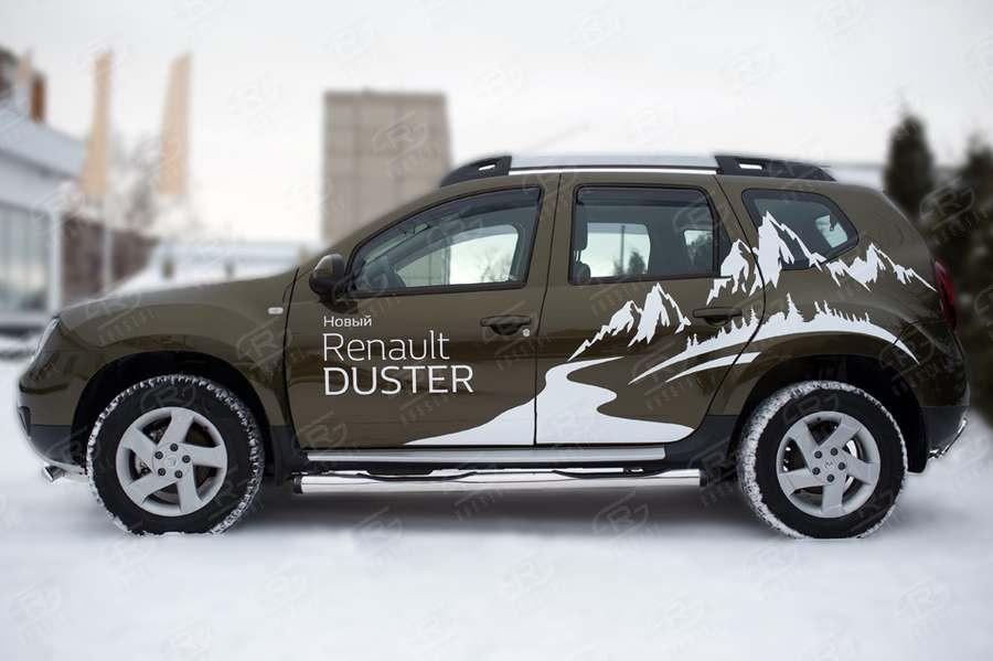Пороги труба d76 с накладкой вариант 2 на Renault Duster 2015, Slitkoff RDT-0021792