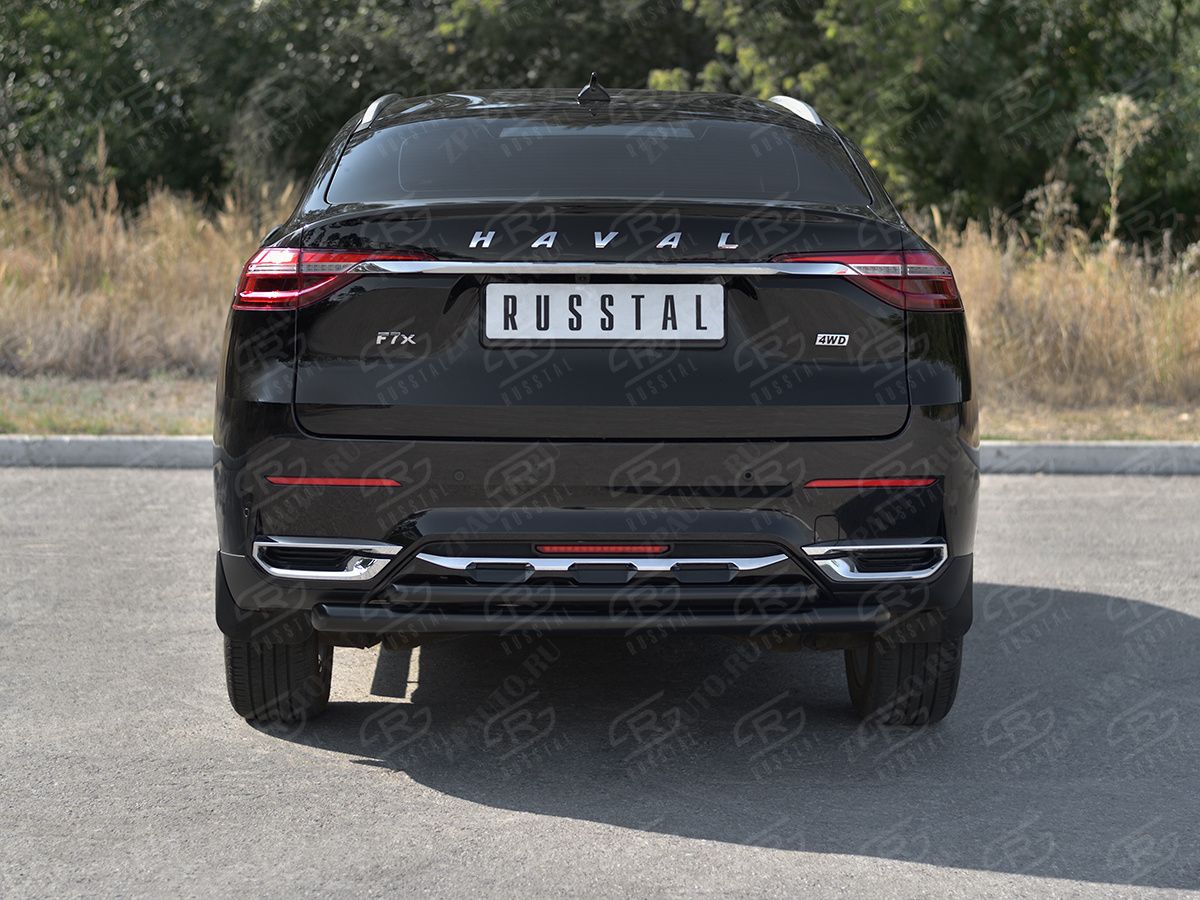 HAVAL F7X 1.5 4WD 2019-2022 Защита заднего бампера d57 дуга-d42 дуга black HF7XZ-003844CH