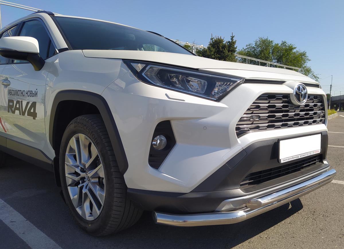Защита переднего бампера двойная с двумя подгибами для автомобиля Toyota RAV4 арт. TRAV.19.03-1