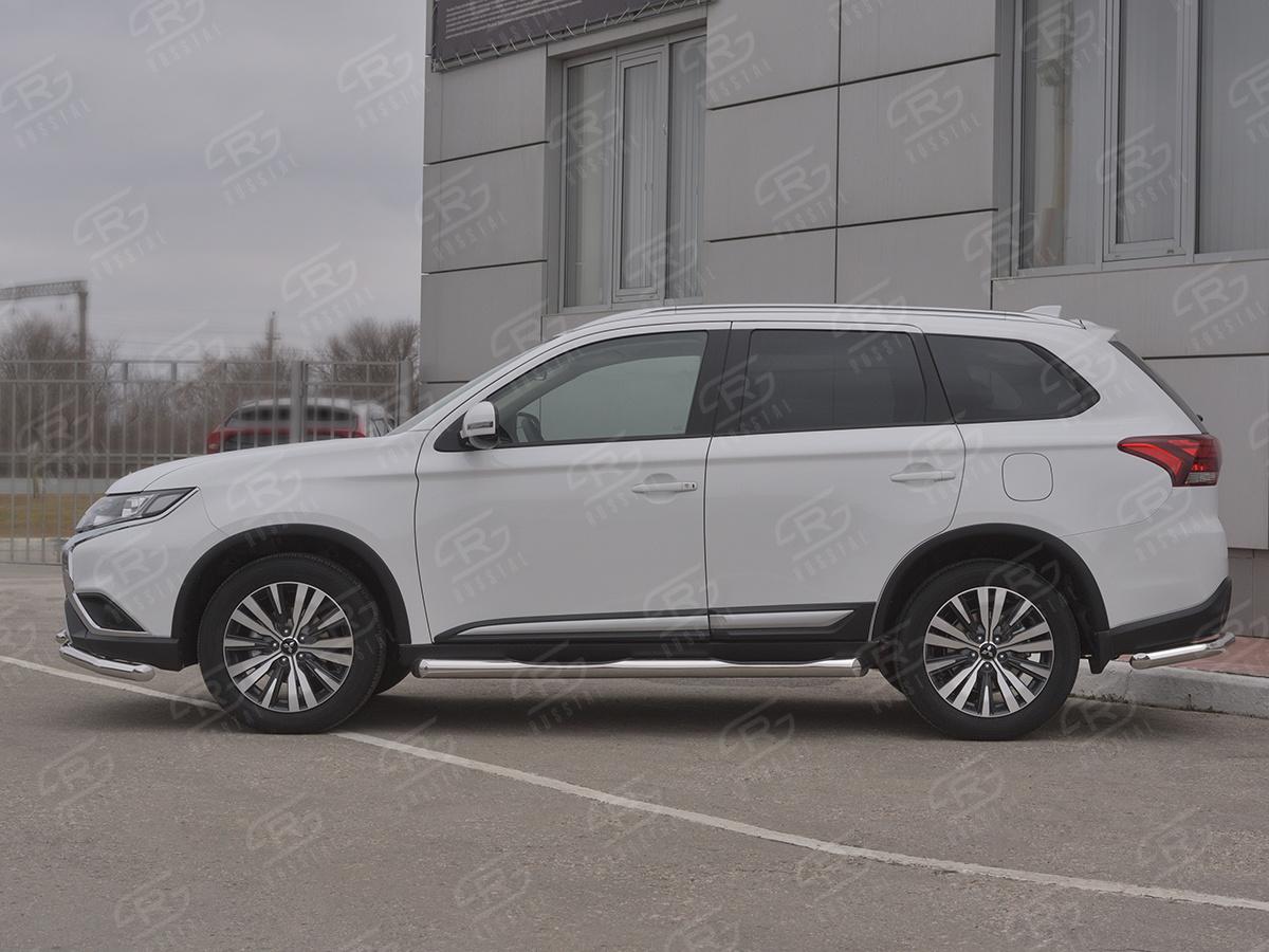 Пороги труба d76 с накладкой (вариант 1) MOT-0032041 для автомобиля MITSUBISHI Outlander 2018-, Slitkoff
