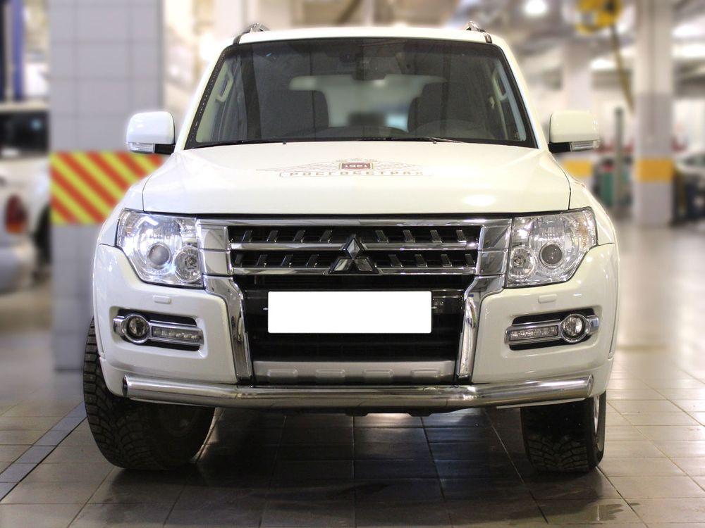 Дуга передняя по низу бампера с загибами одинарная d-76 для Mitsubishi Pajero 4 2014, Технотек MP2015_1.2
