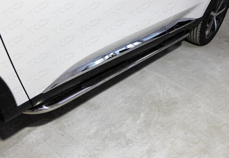 Пороги овальные гнутые с накладкой 75х42 мм для автомобиля HAVAL F7 2019- (1,5 л., 4WD) TCC Тюнинг арт. HAVF719-26