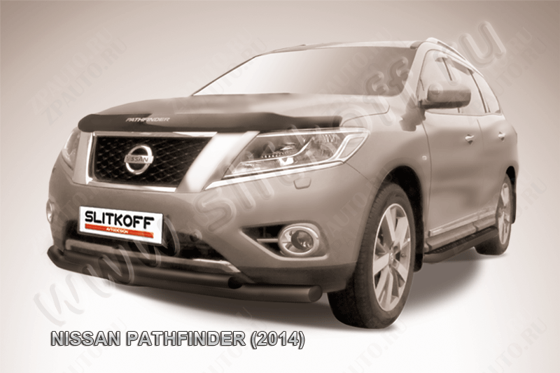 Защита переднего бампера d76+d57 двойная черная Nissan Pathfinder (2012-2017) , Slitkoff, арт. NIP14-003B