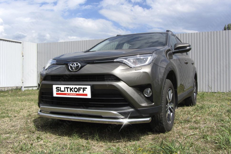 Защита переднего бампера d57 Toyota Rav-4 (2015-2019) Black Edition, Slitkoff, арт. TR415-002BE