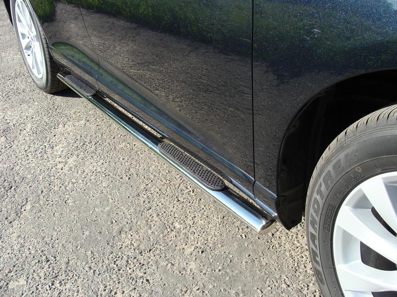 Пороги овальные с накладкой 75х42 мм для автомобиля Toyota Venza 2013-2016, TCC Тюнинг TOYVEN13-04