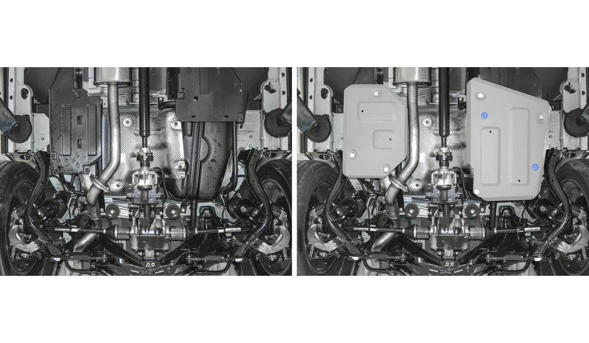 Защита топливного бака Rival для Haval F7 2019-н.в., штампованная, алюминий 3 мм, с крепежом, 2 части, 333.9416.1