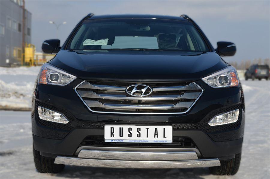 Защита переднего бампера d75х42/75х42 овал для Hyundai Santa Fe 2012, Slitkoff HSFZ-001217