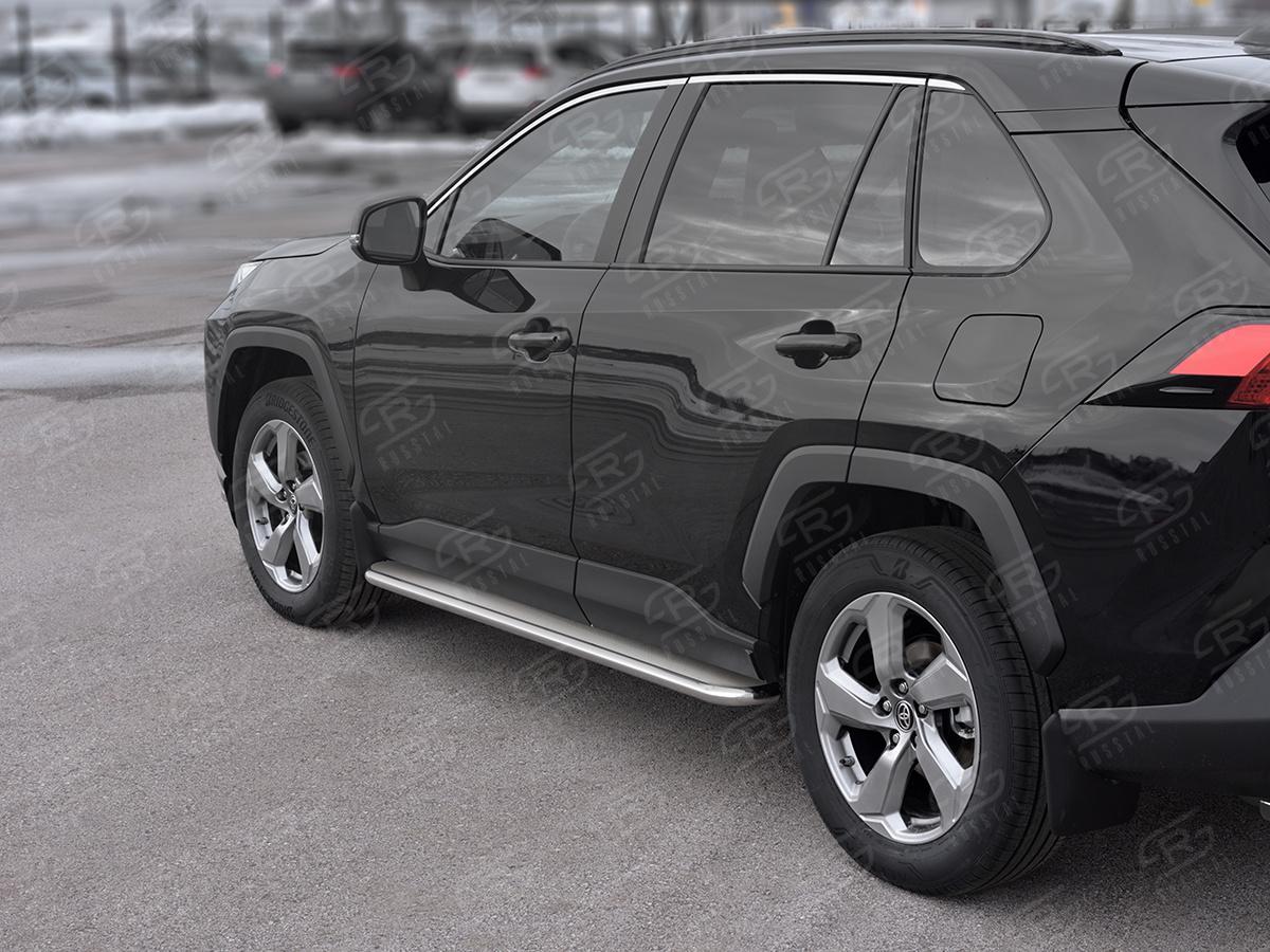TOYOTA RAV4 2019- Пороги труба d42 с листом (Лист нерж, проф. нерж) (вариант 3) TR4L-0033653, Slitkoff