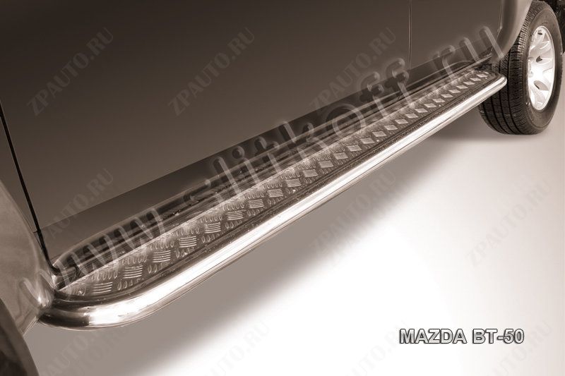 Защита порогов d57 с листом Mazda BT-50 (2006-2011) Black Edition, Slitkoff, арт. MZB013BE