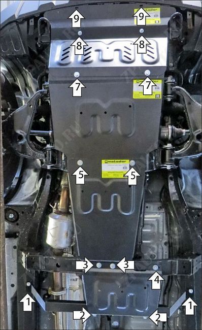 Защита стальная Мотодор (Радиатор, Двигатель, Коробка переключения передач, Раздаточная коробка), 2 мм,  для Jac T8Pro  2019- арт. 78303