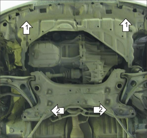 Защита стальная Мотодор (Двигатель, Коробка переключения передач), 2 мм, Сталь для Toyota Yaris 1999-2005 арт. 02521