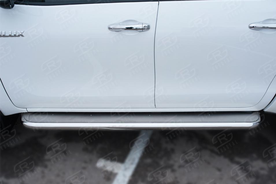 TOYOTA HILUX BLACK ONYX 2020- Пороги труба d57 с листом (Лист нерж,проф.нерж) (Вар.3) THBOL-0035143