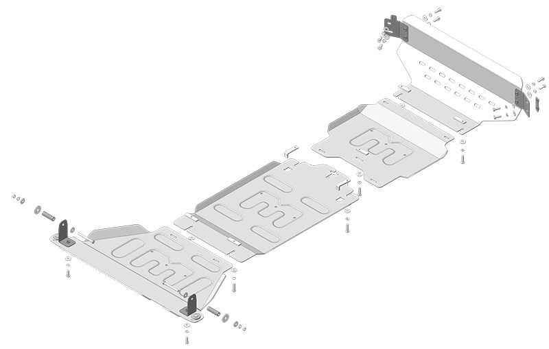 Защита алюминиевая Мотодор (Двигатель, Передний дифференциал, Коробка переключения передач, Радиатор, Раздаточная коробка, Бак AdBlue), 5 мм, алюминий для Dodge Ram 1500 2015-2018 арт. 32907