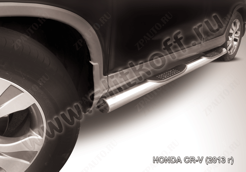 Защита порогов d76 с проступями Honda CR-V 2L (2011-2015) Black Edition, Slitkoff, арт. HCRV13-005BE