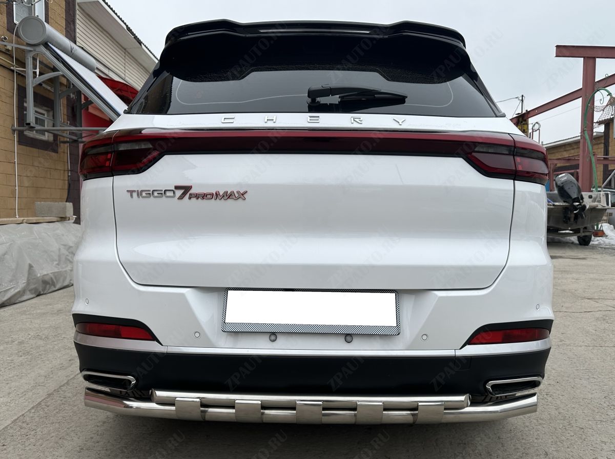Защита заднего бампера двойная с перемычками для автомобиля Chery Tiggo 7 Pro Max 2024 арт. CTGPM.7.24.25