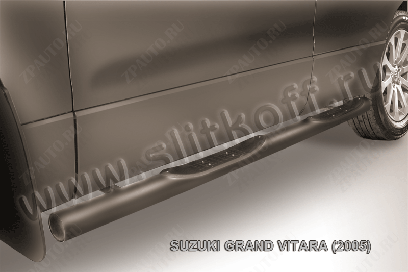 Защита порогов d76 с проступями черная Suzuki Grand Vitara (2005-2008) , Slitkoff, арт. SGV05009B