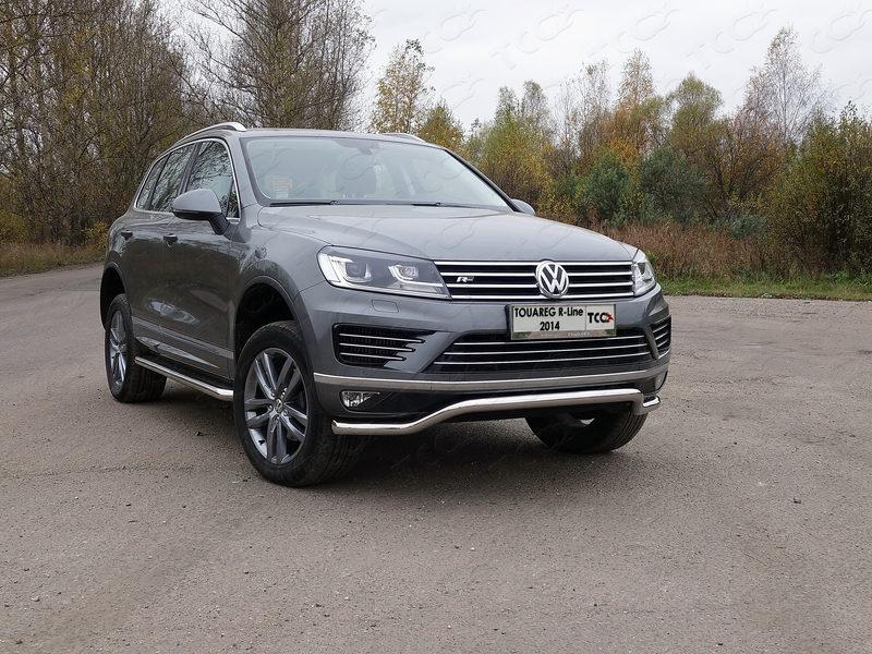 Защита передняя нижняя (кенгурин) 60,3 мм для автомобиля Volkswagen  Touareg R-Line 2014, TCC Тюнинг VWTOUARRL14-12