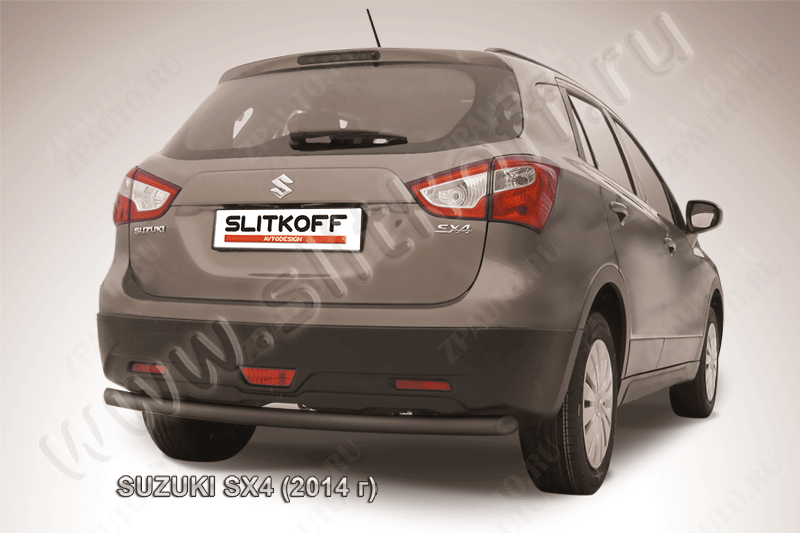 Защита заднего бампера d57 черная Suzuki SX-4 (2013-2016) , Slitkoff, арт. SSX4-14-008B