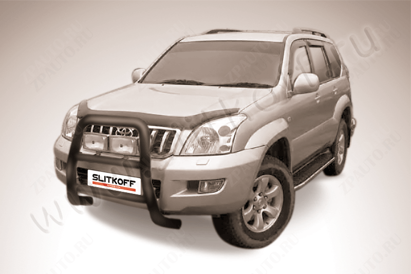 Кенгурятник d76 высокий черный Toyota Land Cruiser Prado J120 (2002-2009) , Slitkoff, арт. TLCP002B