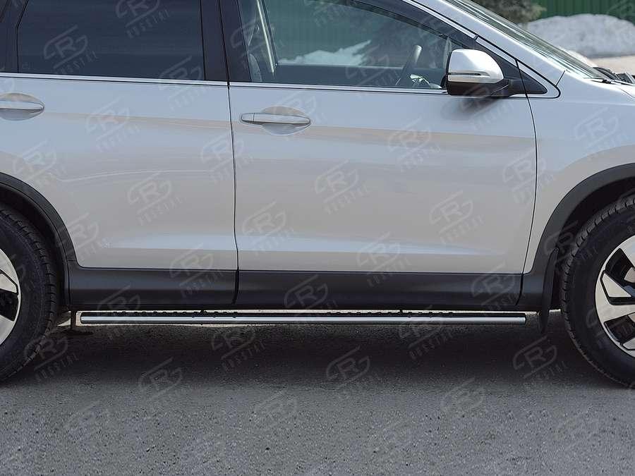 Пороги труба d75х42 овал с проступью Honda CR-V 2015 2.0, Slitkoff HCRO-002223