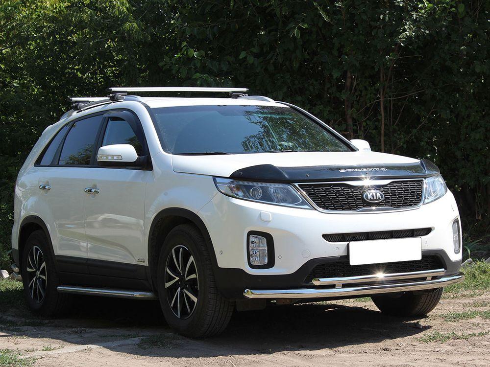 Дуга передняя по низу бампера радиусная двойная d-60+43 для KIA Sorento II 2012, Технотек KST13_1.3