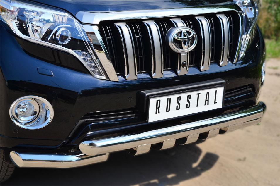 Защита переднего бампера d76/76 с клыками для Toyota LC Prado 150 2014, Slitkoff LCPZ-001716