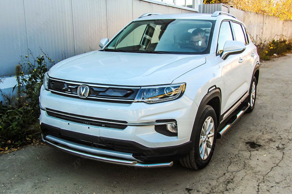Защита переднего бампера d42+d32 двойная Changan CS35Plus (2018-2023) , Slitkoff, арт. CHANCS35P-002