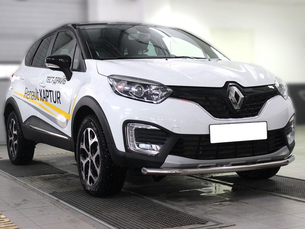 Дуга передняя по низу бампера радиусная одинарная d53 на Renault Kaptur (Рено Каптюр), Технотек RK16_1