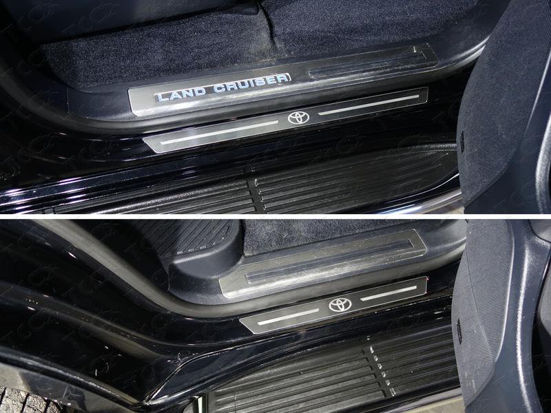 Накладки на пороги (лист шлифованный логотип Toyota) 4шт для автомобиля Toyota Land Cruiser 200 EXECUTIVE 2016-