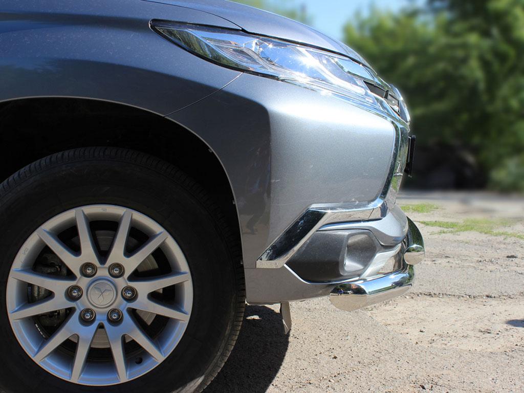 Защита переднего бампера двойная d76+60 на Mitsubishi Pajero Sport 2016, Технотек MPS16_1